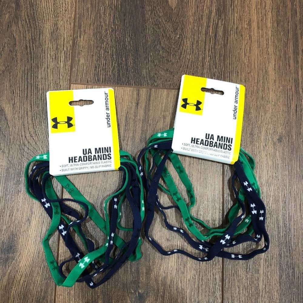 NEW Under Armour UA Mini Headbands 6 Pack Green Navy Blue Logo NEW LOT OF 2